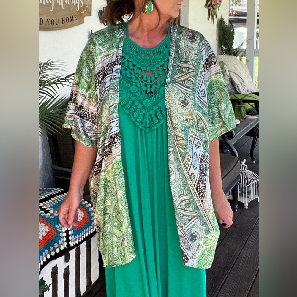 XXL NWT Green Crochet Maxi Dress - Picture 4 of 8